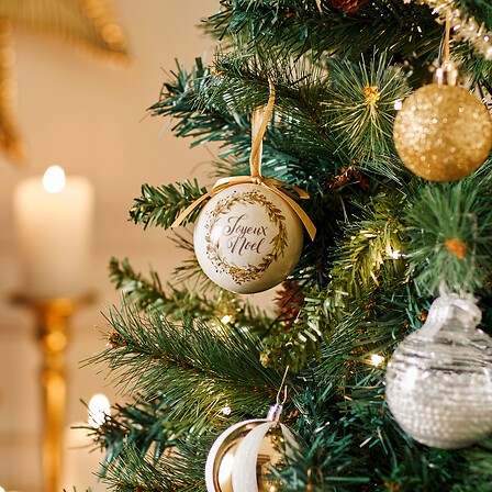 Boule imprimée 7,5 cm papier joyeux noël