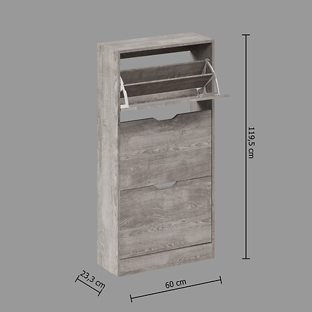 Armoire à chaussures bois 3 tiroirs bois gris – Meuble de rangement pratique pour entrée