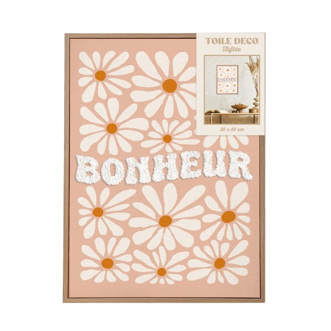 Toile Tuftée Bonheur 30 × 40 cm | Irisia Maison Toile Tuftée Bonheur 30 × 40 cm | Irisia Maison
