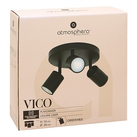 Plafonnier 3 lampes Vico métal noir Ø 20 cm – luminaire intérieur Plafonnier 3 lampes Vico métal noir diamètre 20 cm