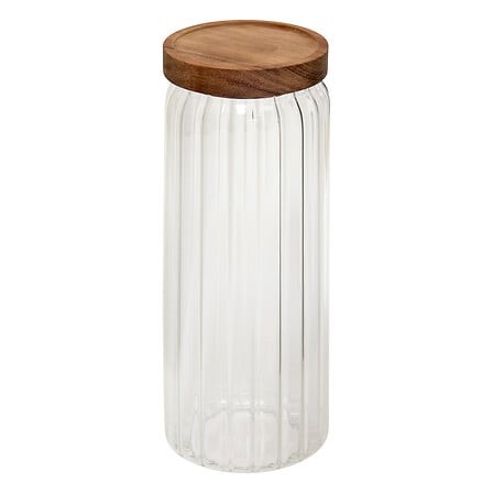 Bocal en verre 1,3 L avec couvercle en acacia | Irisia Maison