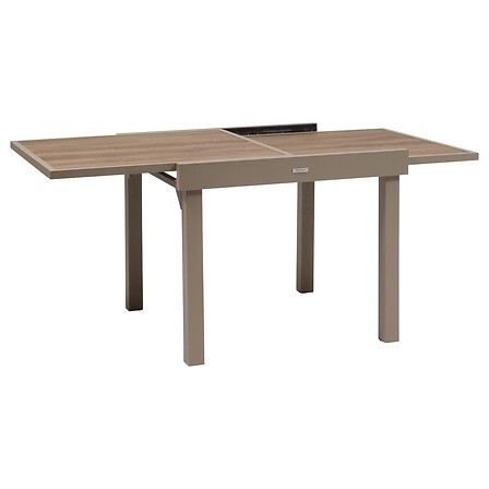Table de jardin extensible carrée Piazza truffe café 8 places aluminium verre