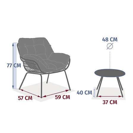 Salon de jardin duo PAOPAO gris graphite 2 places acier extérieur