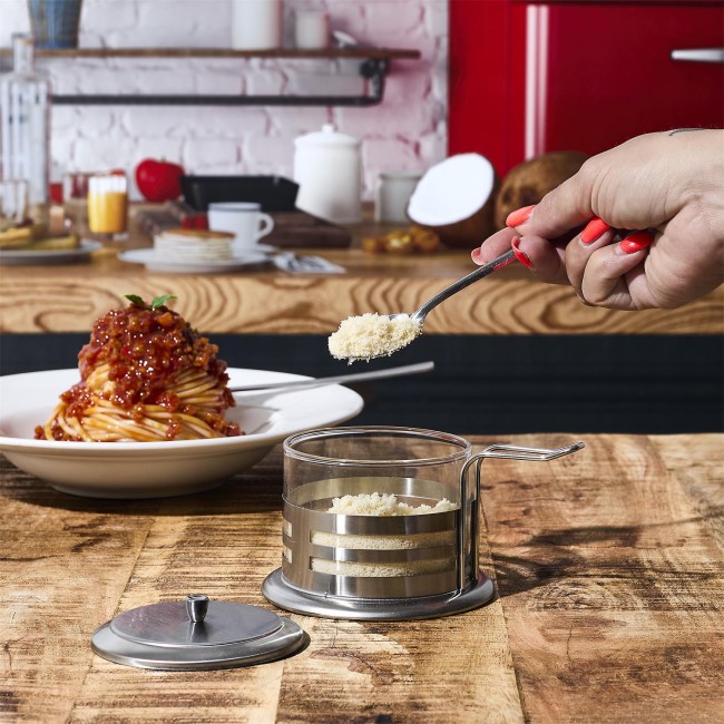 Distributeur de parmesan 20 cl inox et verre | Irisia Maison