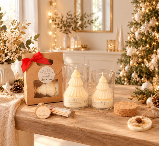 Coffret Bougie de Noël Sapin enchanté et sa fiole d' allumettes