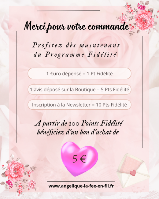 carte de présentation du programme de fidélité de la boutique en ligne Angélique La Fée En Fil