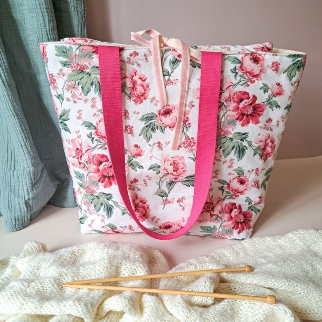 sac cabas fleur rose tricot Sofia