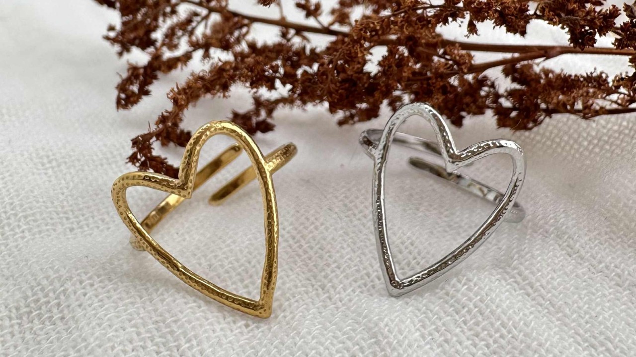 bagues ajourées coeur en acier inoxydable doré ou argenté, atelier proche Bordeaux