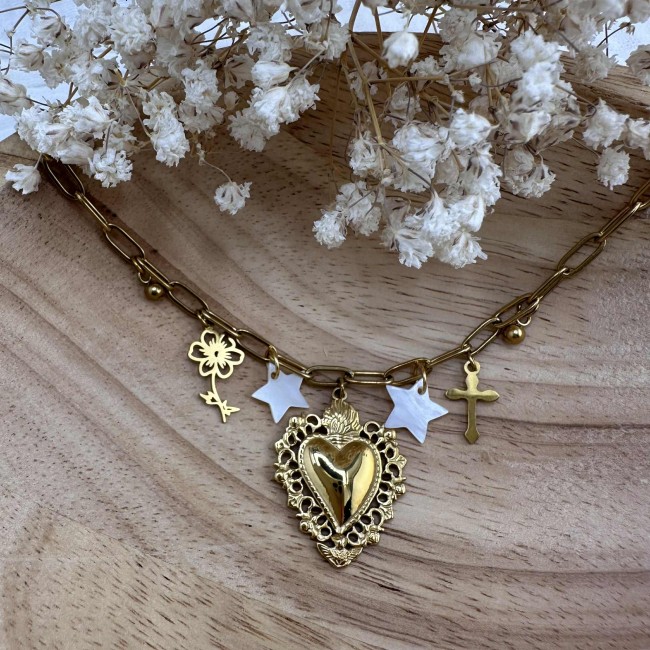 collier créateur, breloques, pampilles et charms, sur chaîne doré, acier inox doré et coloré, ajustable, atelier proche de Bordeaux collier créateur, breloques, pampilles et charms, sur chaîne doré, acier inox doré et coloré, ajustable, atelier proche de Bordeaux