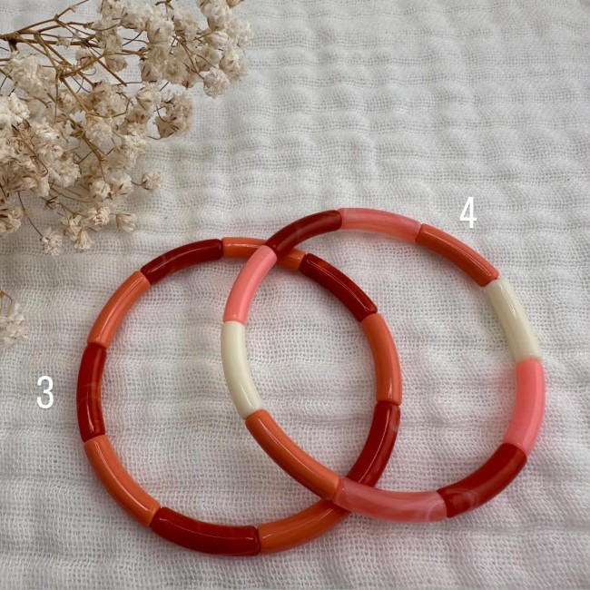 Bracelets Anatole rouges et terracotta – DEBA CREATION Deux bracelets élastiques Anatole rouges et terracotta composés de tubes incurvés – DEBA CREATION