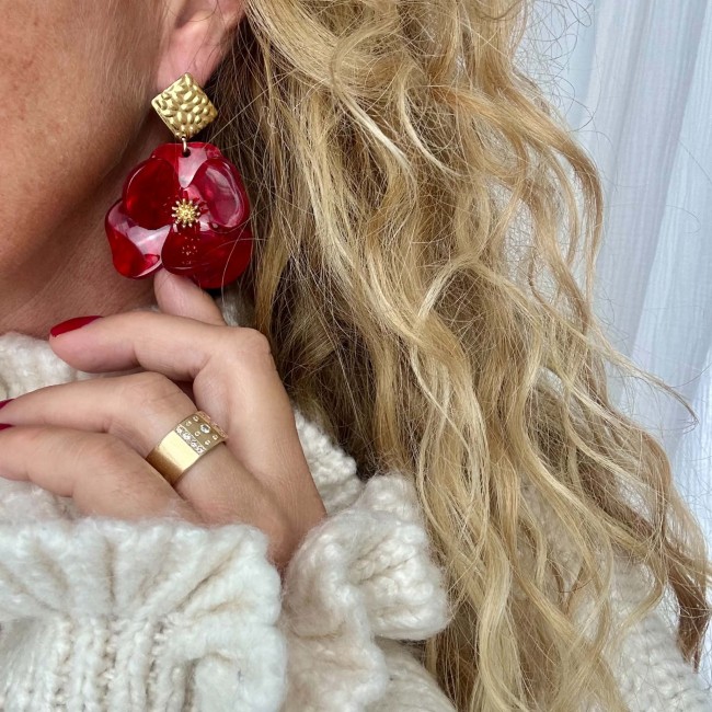 Boucles d’oreilles fleurs rouge, Adéla