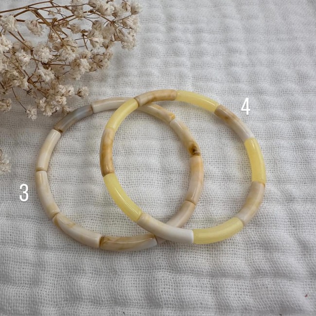 Deux bracelets élastiques Anatole jaune pastel et beige – DEBA CREATION