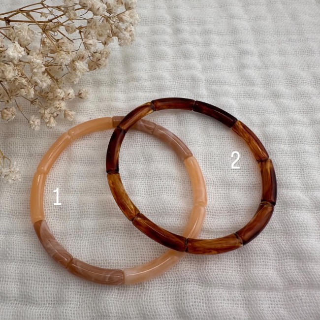 Deux bracelets élastiques Anatole aux tons bruns et beige, composés de tubes incurvés – DEBA CREATION