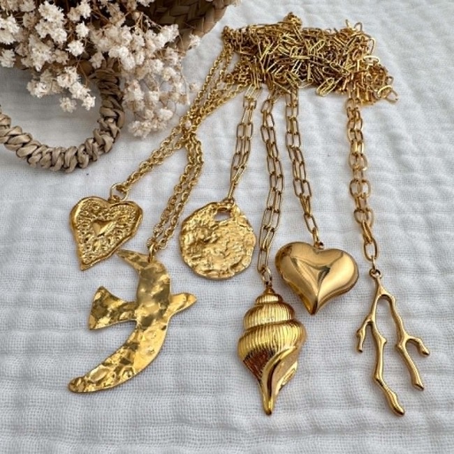 Pendentifs disponibles pour le sautoir Mélusine Collection de pendentifs du sautoir Mélusine en acier inoxydable doré