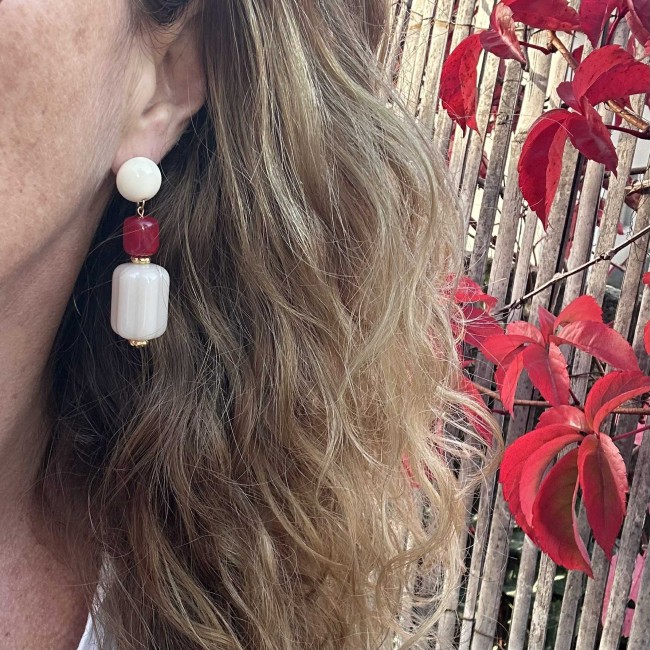 boucles d'oreilles de créateur, pendentif composé de perles en résine clou d'oreille rond résine acier inox, portées, atelier proche de Bordeaux boucles d'oreilles de créateur, pendentif composé de perles en résine clou d'oreille rond résine acier inox, portées, atelier proche de Bordeaux
