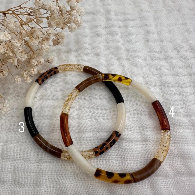 Deux bracelets élastiques Anatole aux tons beige, brun et motif animalier – DEBA CREATION