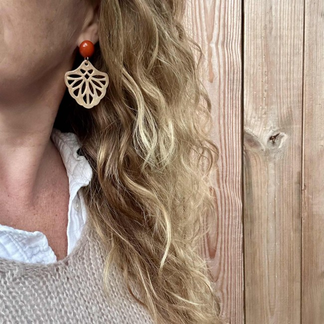 boucles d'oreilles de créateur, pendentif volute résine ajouré clou d'oreille acier inox rond résine, portées, atelier proche de Bordeaux boucles d'oreilles de créateur, pendentif volute résine ajouré clou d'oreille acier inox rond résine, portées, atelier proche de Bordeaux