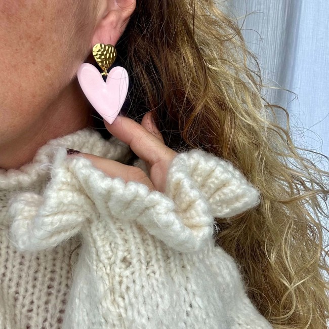 Boucles d’oreilles coeurs, Valentine, rose pâle