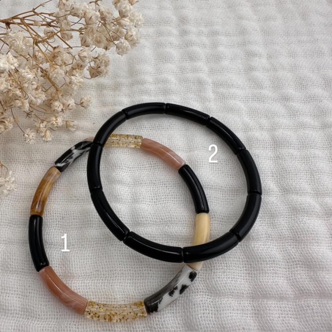 Deux bracelets élastiques Anatole savane aux tubes noirs, beiges et bruns – DEBA CREATION