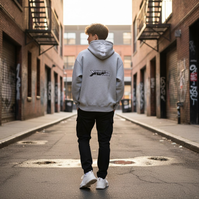 SWEAT GRIS VUE ARRIÈRE SUR MANNEQUIN