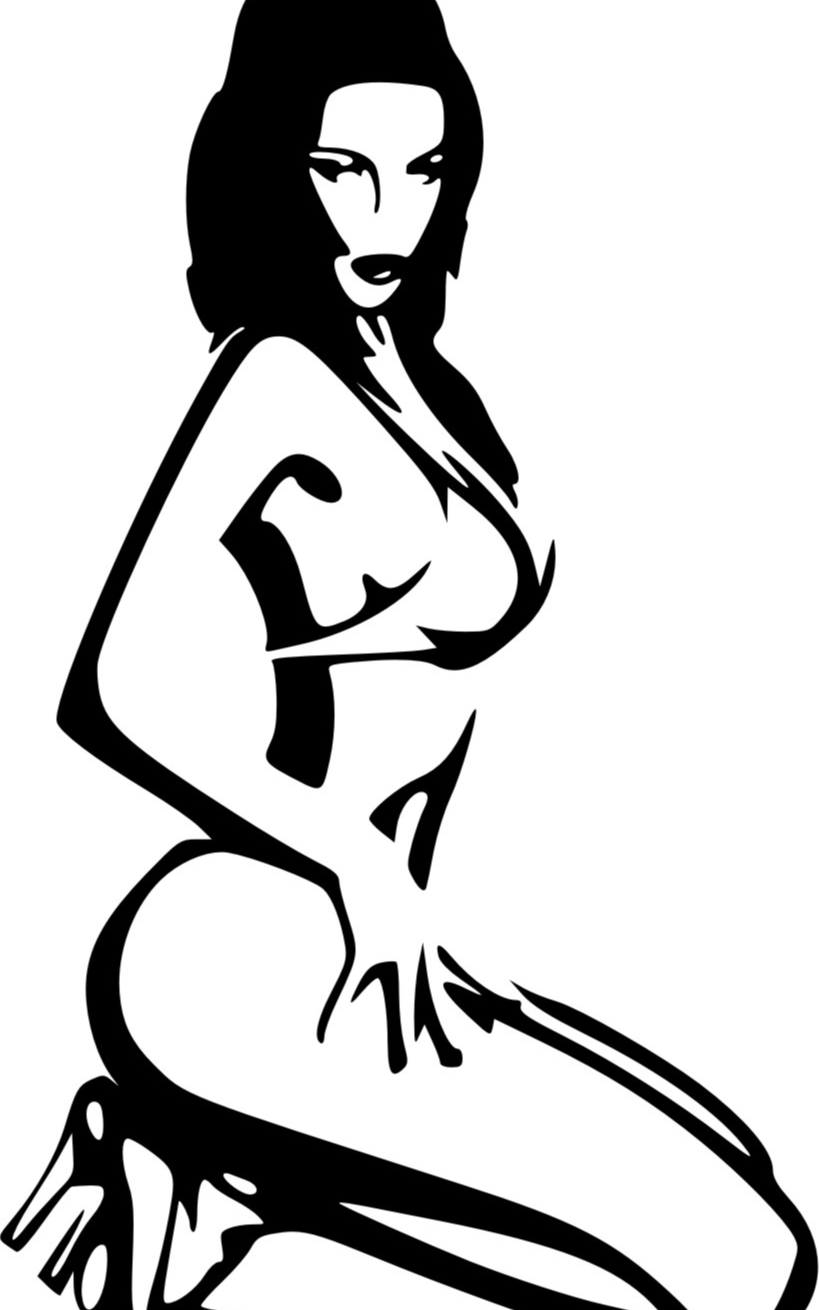 illustration femme pin-up stylisée en noir et blanc, dessin artistique rétro