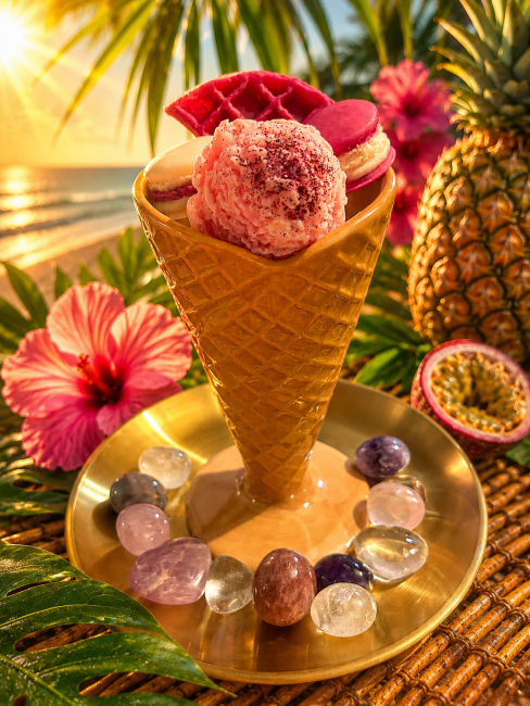 Bougie gourmande Crème Glacée Cerise avec ses fondants 40h de bonheur olfactif bougie 2 en 1 