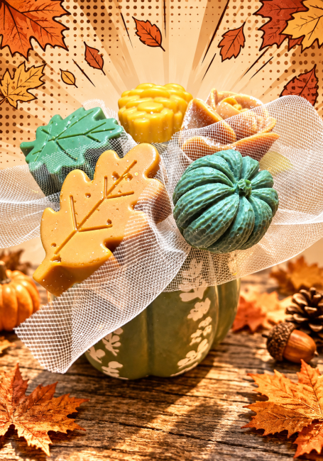 bouquet de fondants parfumés thème automne couleur vert et brun clair flamme féline