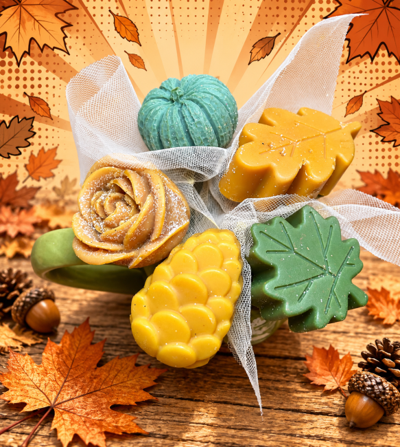 bouquet de fondants parfumés thème automne couleur vert et brun clair flamme féline