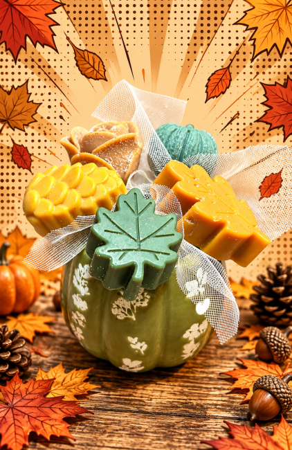 bouquet de fondants parfumés thème automne couleur vert et brun clair flamme féline