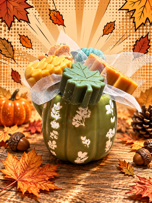 bouquet de fondants parfumés thème automne couleur vert et brun clair flamme féline