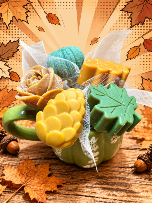 bouquet de fondants parfumés thème automne couleur vert et brun clair flamme féline