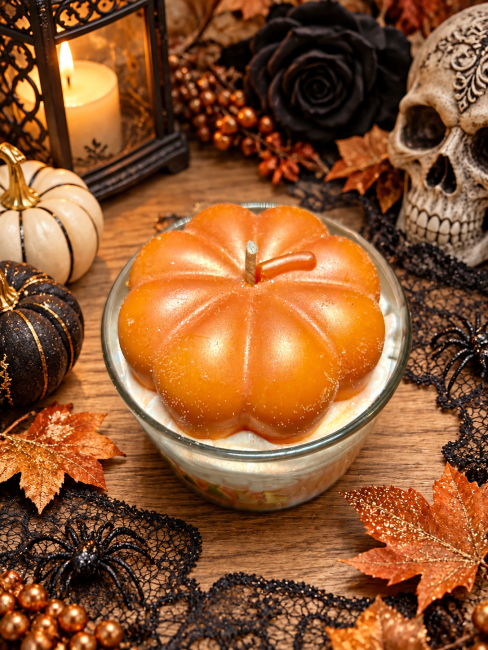 bougie chantilly parfumée thème halloween bougie citrouille orange flamme féline bougie chantilly parfumée thème halloween bougie citrouille orange flamme féline
