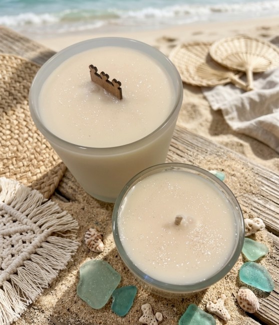 Bougie d'été avec mèche en bois de cerisier longue durée parfum d'été ambiance plage Bougie d'été avec mèche en bois de cerisier longue durée parfum d'été ambiance plage