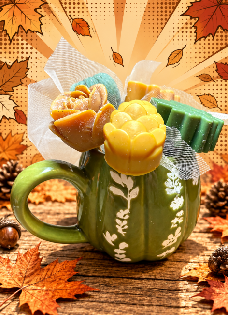 bouquet de fondants parfumés thème automne couleur vert et brun clair flamme féline