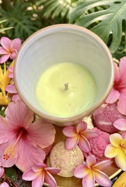 Bougie Gourmande  Sorbet Fraise Citron - 2 en 1 - bougie 120g et Fondants 100g - le mix idéale !