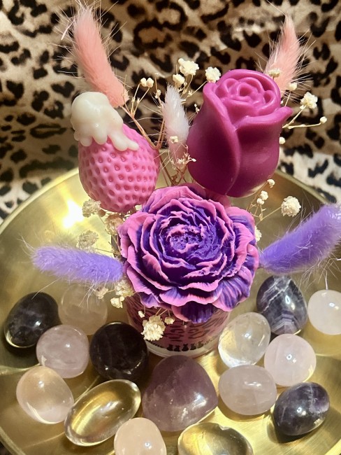 Bouquet éternel 3 en 1 bouquet parfumé fondants parfumés et bougie - parfum clafoutis