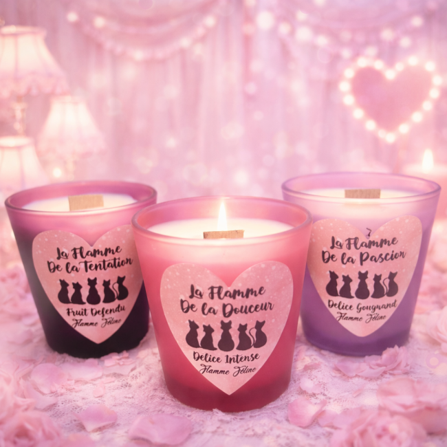 les trois flammes , trois bougies artisanales aux parfums envoutants pour une ambiance romantique