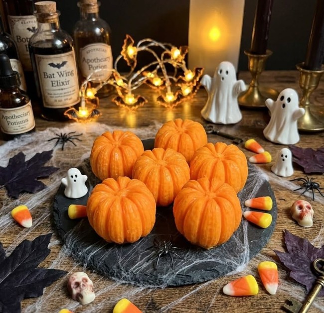 Coffret de fondants parfumés forme citrouille thème halloween cire de soja cire d olive parfum de grasse Coffret de fondants parfumés forme citrouille thème halloween cire de soja cire d olive parfum de grasse