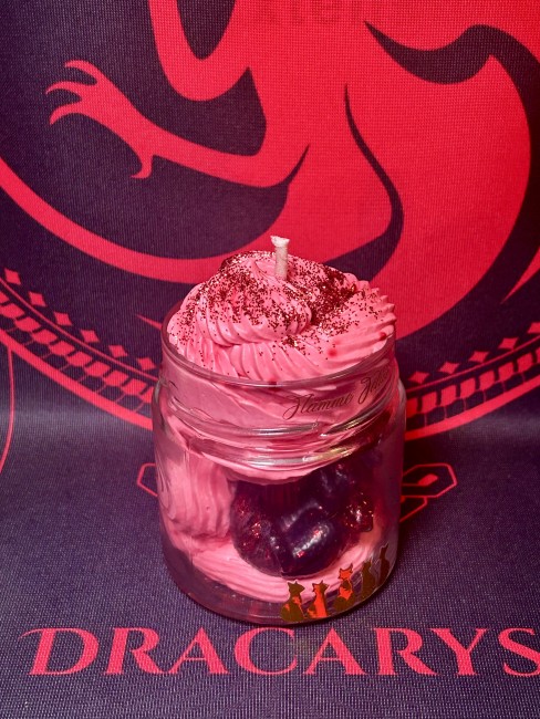 Bougie House of the Dragon Bougie artisanale cire de soja chantilly rouge bébé dragon noir ou vert Team Black ou Green House of the Dragon