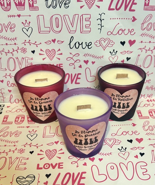 les trois flammes , trois bougies artisanales aux parfums envoutants pour une ambiance romantique