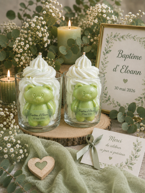 Bougie artisanale pour baptême, mariage, evjf, tout évènement sur devis - cire de soja et parfum de grasse