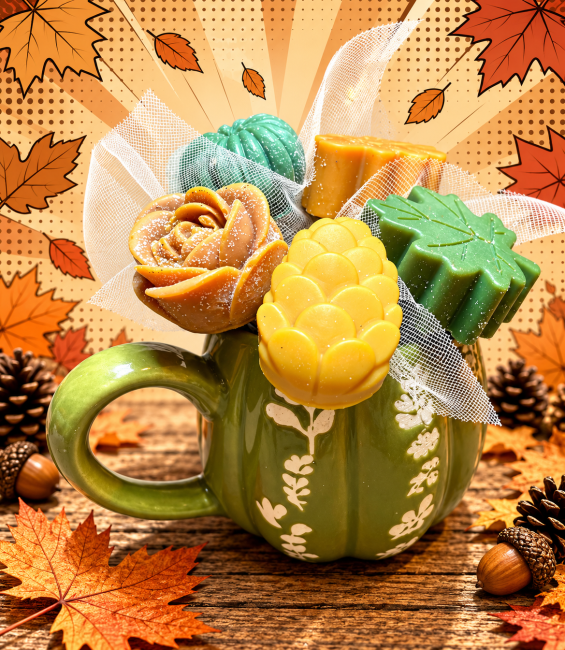 bouquet de fondants parfumés thème automne couleur vert et brun clair flamme féline