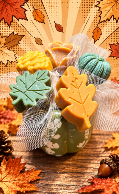 bouquet de fondants parfumés thème automne couleur vert et brun clair flamme féline