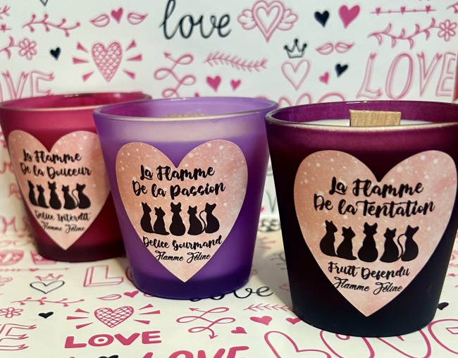 les trois flammes , trois bougies artisanales aux parfums envoutants pour une ambiance romantique