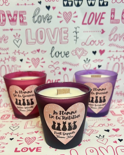 les trois flammes , trois bougies artisanales aux parfums envoutants pour une ambiance romantique