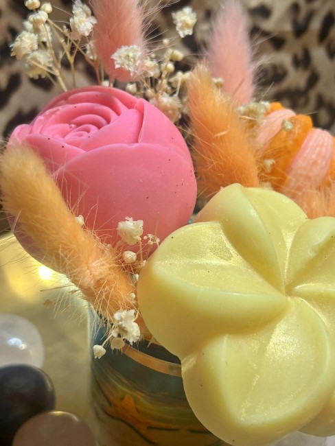 Bouquet éternel 3 en 1 - bouquet parfumé - fondants parfumés et bougie - parfum clémentine monoï