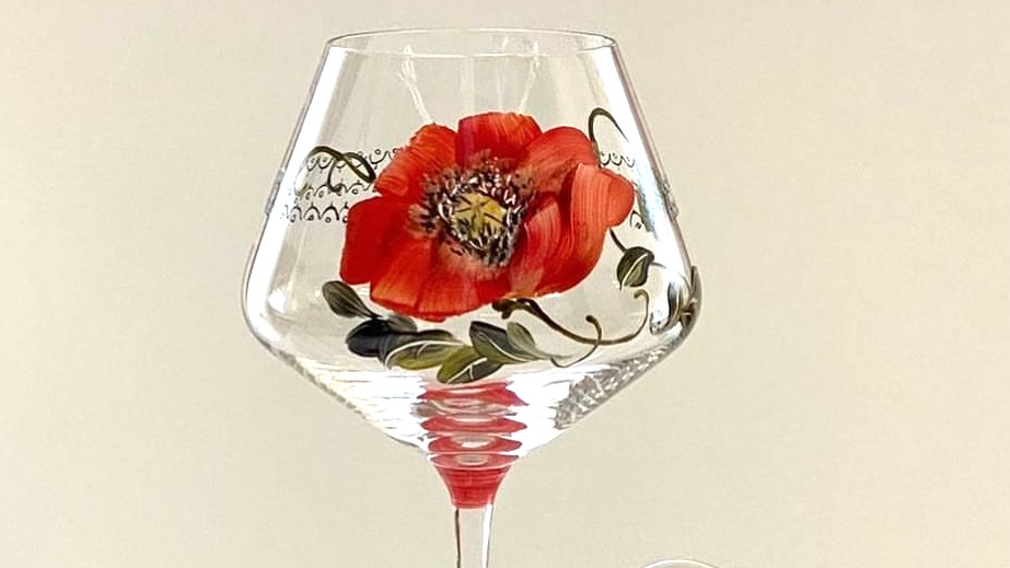 Duos de verres à vin ou flutes à champagne en cristallin peint à la main - décor de coquelicot - noces de coquelicots - personnalisable