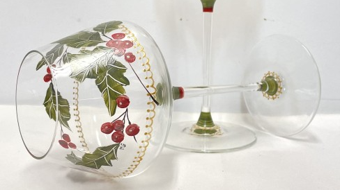 verre à vin décor de houx