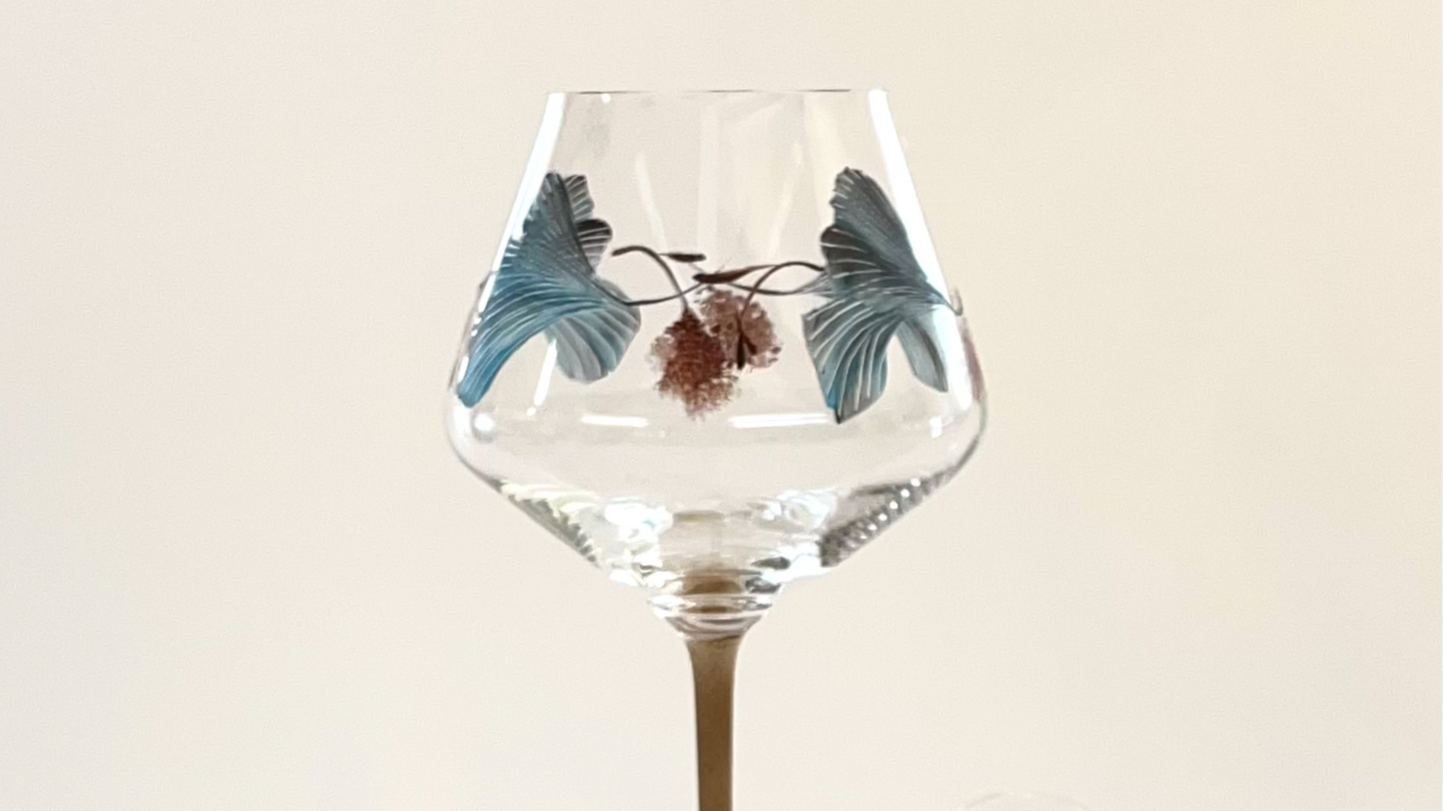  Duos de verres à vin ou flutes à champagne peints à la main - décor de feuilles ginkgo