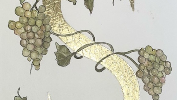 Inittiale peinte à la feuille d'or et aquarelle originale